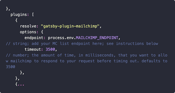gatsby-plugin-mailchimp env var in gatsby-config.js