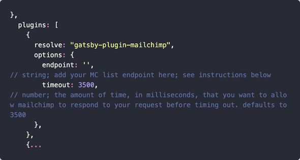 gatsby-plugin-mailchimp in gatsby-config.js